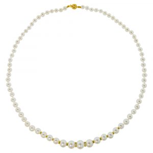 Κολιέ με λευκά μαργαριτάρια, διαμάντια και χρυσά στοιχεία 18K - M319182
