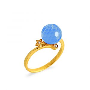 Δαχτυλίδι Κ18 χρυσό με Blue Topaz και διαμάντια - M319263