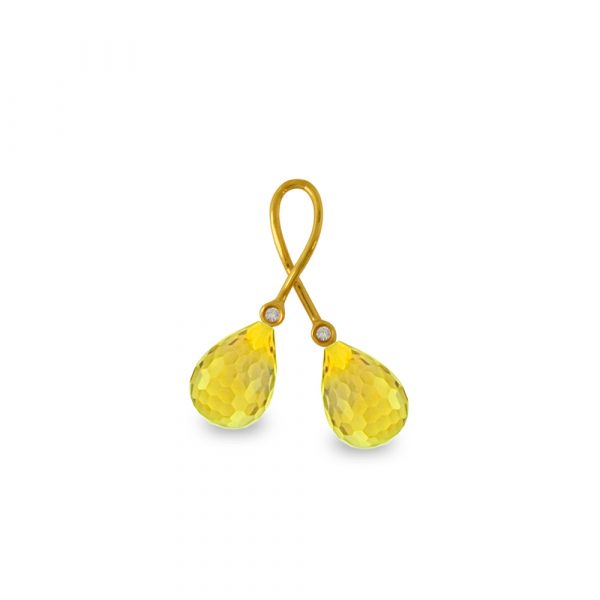 Μενταγιόν Κ18 χρυσό με Lemon Quartz και διαμάντια - M318470LQ