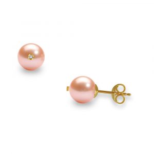 Σκουλαρίκια με σομόν μαργαριτάρια σε χρυσή βάση Κ18 και διαμάντια - G317599WS