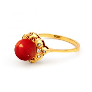 Δαχτυλίδι Κ18 Χρυσό με Coral και Διαμάντια - M319254CL