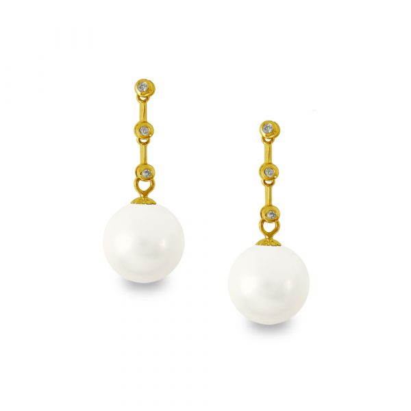 Σκουλαρίκια με λευκά Shell Pearl και διαμάντια - G319984