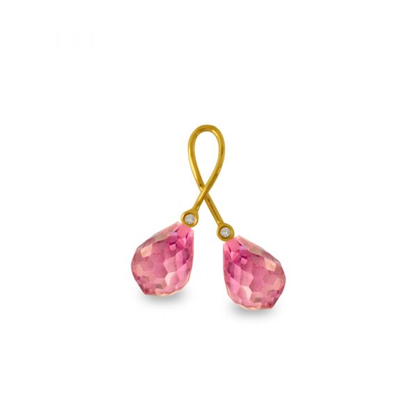 Μενταγιόν Κ18 χρυσό με Pink Quartz και διαμάντια - M318470PQ