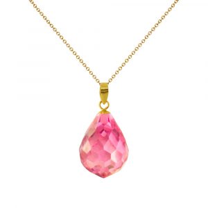 Μενταγιόν Κ18 χρυσό με Pink Quartz - M318491PQ