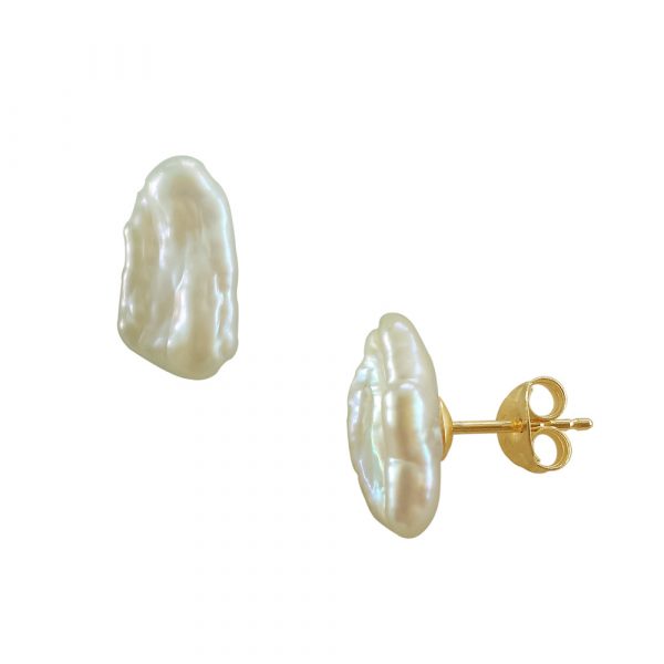 Σκουλαρίκια με λευκά μαργαριτάρια σε χρυσή βάση Κ14 - G121207