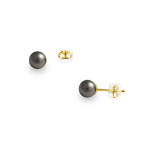 Σκουλαρίκια με μαύρα μαργαριτάρια σε χρυσή βάση Κ14 - G307005BS14