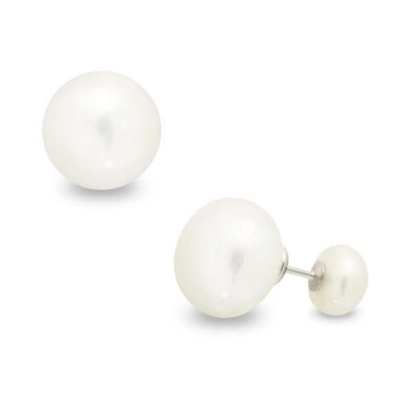 Σκουλαρίκια διπλής όψης με λευκά μαργαριτάρια σε ασημένια βάση 925 - S122355
