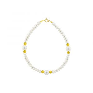 Βραχιόλι με Κ14 χρυσό κούμπωμα, μαργαριτάρια 4,0-7,0mm και αιματίτη - M123022