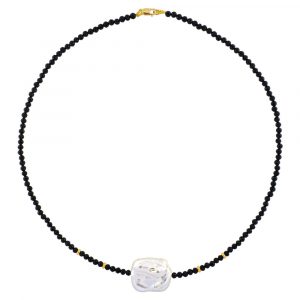 Κολιέ με χρυσά στοιχεία Κ14, spinel και μαργαριτάρι - M123175