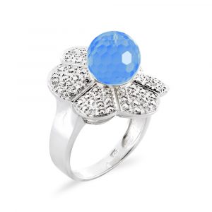 Δαχτυλίδι με Blue Topaz και διαμάντια σε ασήμι 925 - M117765BT