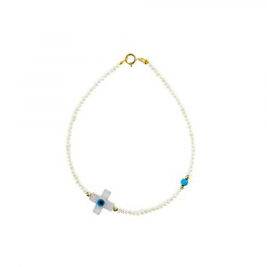 Βραχιόλι με K14 χρυσά στοιχεία μαργαριτάρια και τυρκουάζ - M122744C