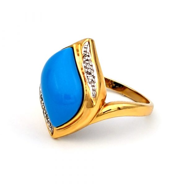 Δαχτυλίδι χρυσό Κ14 με Turquoise και διαμάντια - M303506