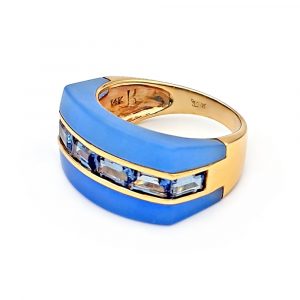 Δαχτυλίδι χρυσό Κ14 με Blue Topaz και Jade - M307920