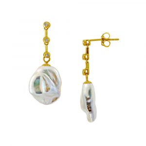 Σκουλαρίκια με μαργαριτάρια Biwa και διαμάντια σε χρυσή βάση Κ18 - M123765