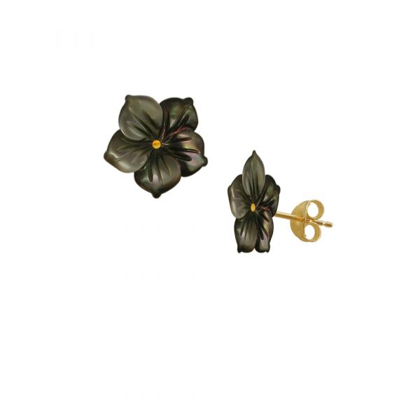 Σκουλαρίκια με μαύρο λουλούδι σε χρυσή βάση Κ14 - M310081B