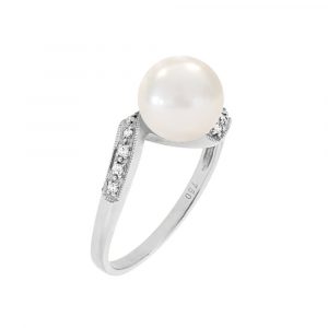 Δαχτυλίδι λευκόχρυσο Κ18 με μαργαριτάρι Akoya - W319309
