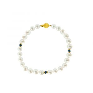 Βραχιόλι με Κ14 χρυσό κούμπωμα, μαργαριτάρια 6,0-6,5mm και πολύτιμους λίθους - M121143S