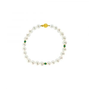 Βραχιόλι με χρυσό Κ14 κούμπωμα, μαργαριτάρια 6,0-6,5mm και πολύτιμους λίθους - M121143E